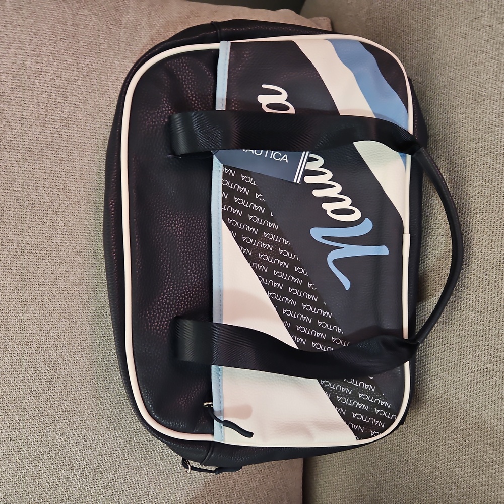 NWT Nautica Mini Flight/Bowling Bag Handbag Navy Blue Light Blue